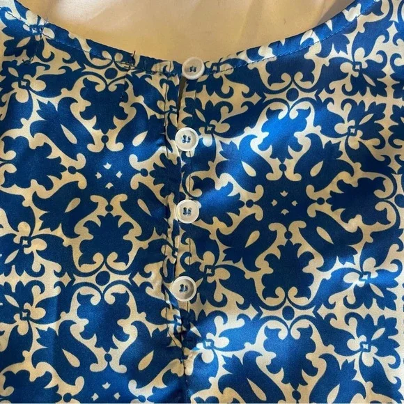 Co Til Co Women’s Printed Blue White Flowy Top Shirt 3/4 length sleeve - Picture 4 of 9